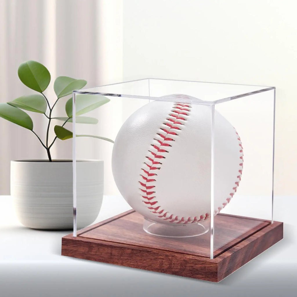 Baseball Display Case Game Ball Display Case Acrylic Clear Sports Souvenirs Organizer with Wooden Base for Tennis Golf Softball Oasis Select