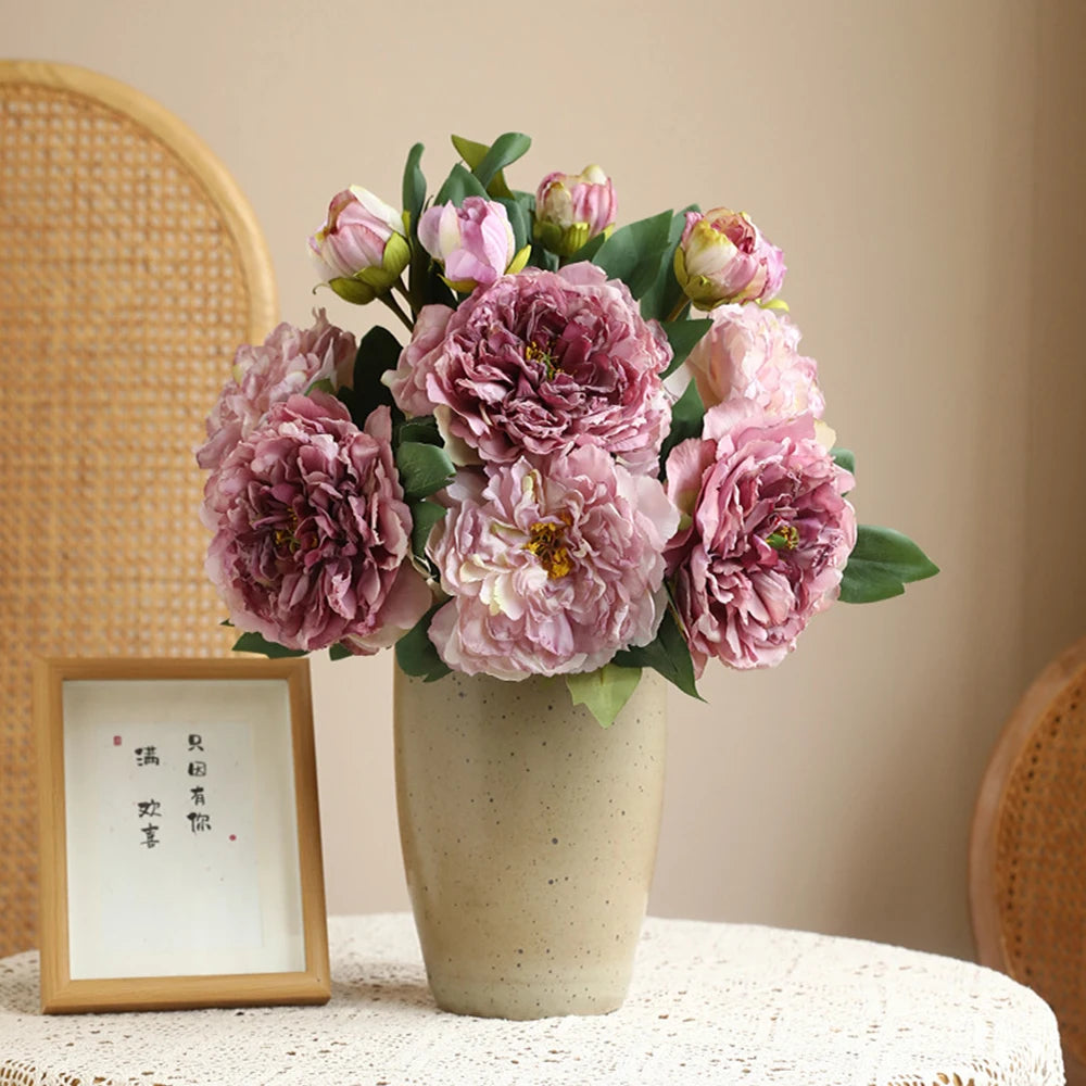 Peony Simulation Flowers, Home And Living Room Artificial Flower Decorations, Dining Table Dried Flower Bouquet Decoration Oasis Select