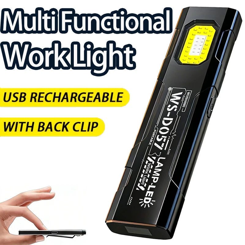 LED COB Flashlight Type-c Rechargeable Keychain 5 Modes Hands Pocket Lantern Flood Work Light with Magnet for Camping Emergency Oasis Select