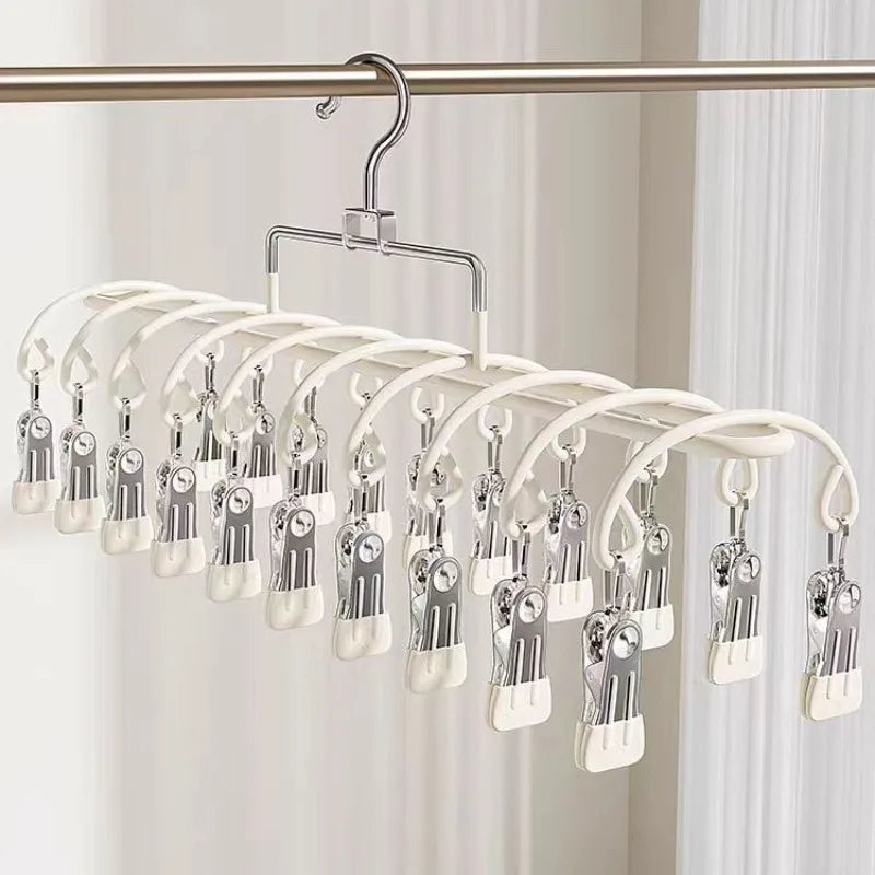 20 Clips Heavy Duty Stainless Steel Laundry Hanger - Windproof Non-Slip Multi-Clip Drying Rack for Socks, Underwear, Bras Oasis Select