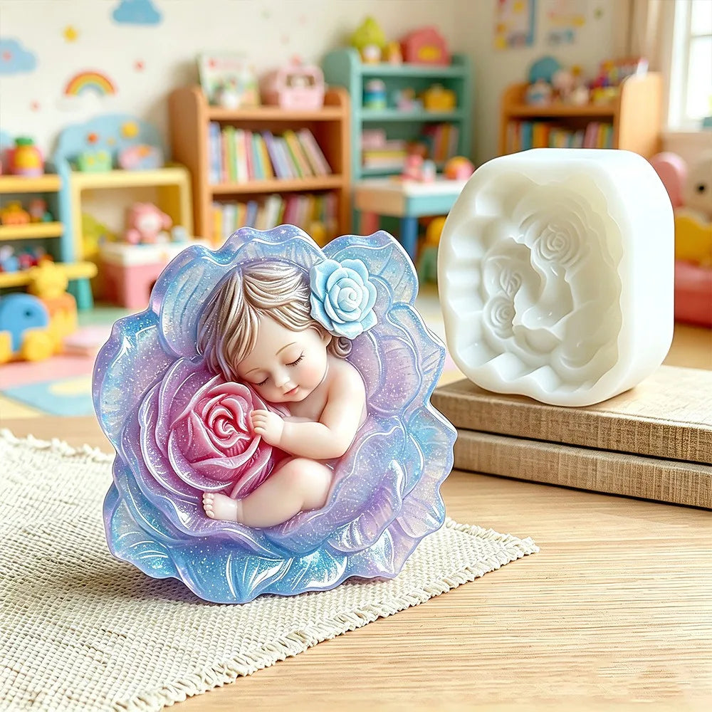 3D Sleeping Baby Rose Flower Silicone Candle Mold DIY Aromatherapy Gypsum Soap Resin Mould Handmade Craft Home Decor Oasis Select