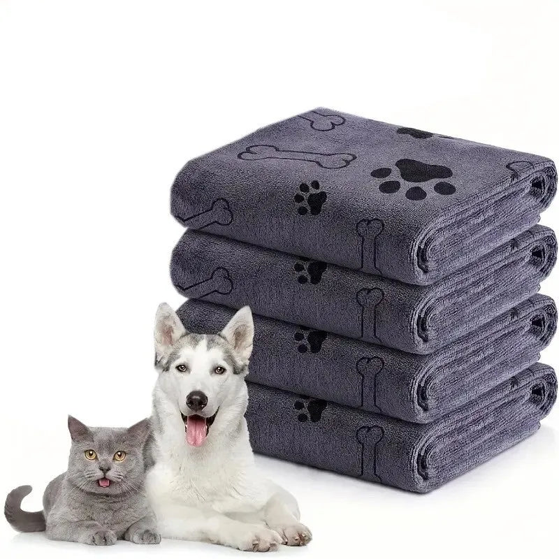 Ultra-Fast Drying Thickened Microfiber Pet Bath Towel Pad | Super Absorbent Dog & Cat Bath Towel for Quick Drying After Bathing Oasis Select Grey print 35x 75cm