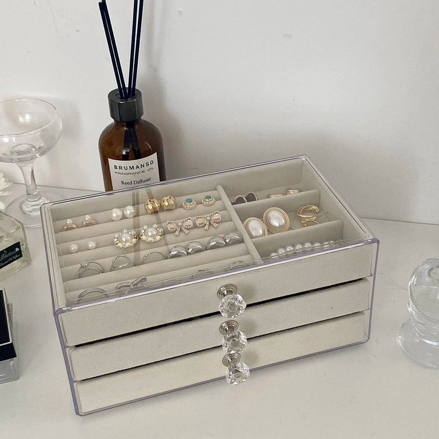 3 Layer Jewelry Organizer Boxes,with Organizer Drawer, Velvet Earring Organizer, Holder Boxes for Stud Earrings, Rings Oasis Select