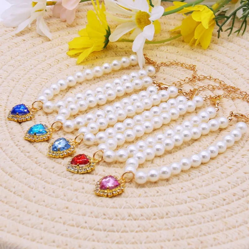 Cute Fashion Pet Supplies Cat Accessories Necklace Pearl Crystal Pet Collar Pearl Beaded Solid Crystal Pendant Pet Products Oasis Select