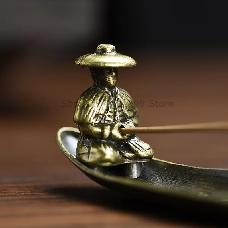 Creative Incense Holder Aromatherapy Ornament Incense Holder Boat Old Men Fishing Japanese Style Incense Stick Burner Home Decor Oasis Select