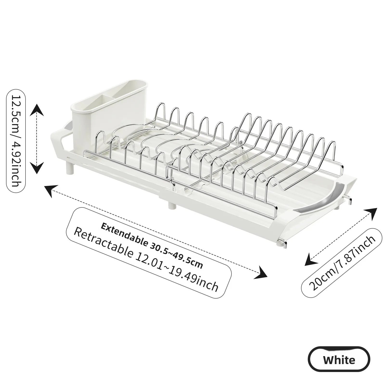 Retractable Dish Drain Rack Kitchen Knives and Forks Chopsticks Storage Shelf Sink Side Narrow Dish Rack Oasis Select White-Dish Rack