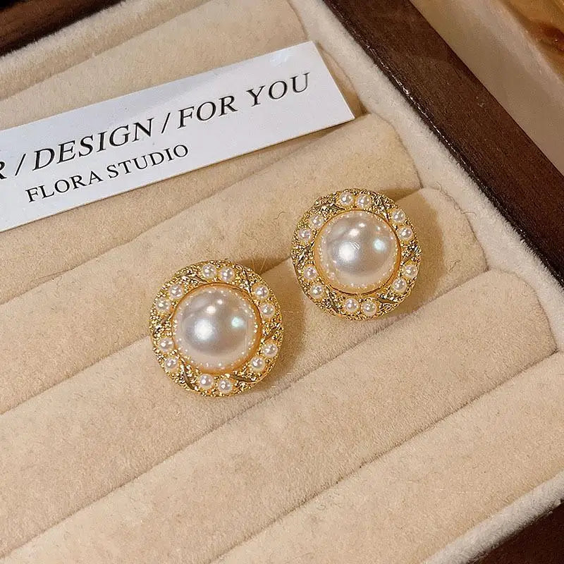 2Pcs Vintage Gold Geometric Faux Pearl Earrings, Designer Wedding Bridal Jewelry Gift for Women Oasis Select A3