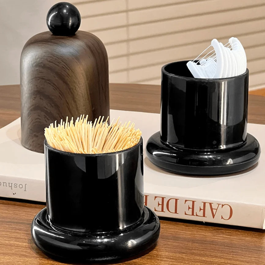 1PC Elegant Walnut Wood Toothpick Holder with Ball Top - Solid Wood Design, High-End Decor for Living Room & Kitchen, Portable Oasis Select