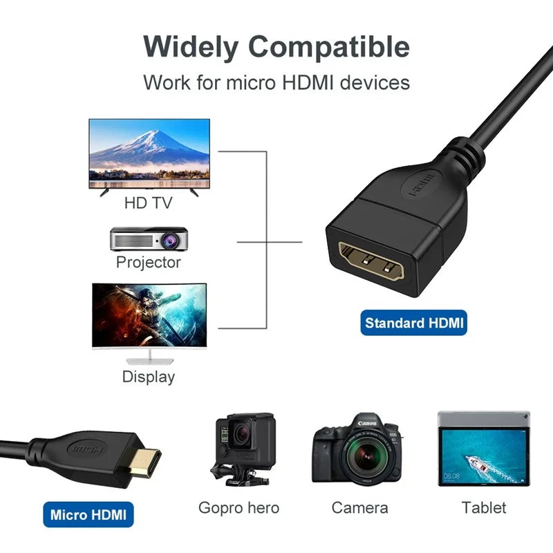 Micro HDMI-Compatible Cable Micro To HDMI Female Data Transmission Line Cable for Raspberry Pi 5/Pi 4 Hero 7 6 A6000 Camera HDTV Oasis Select