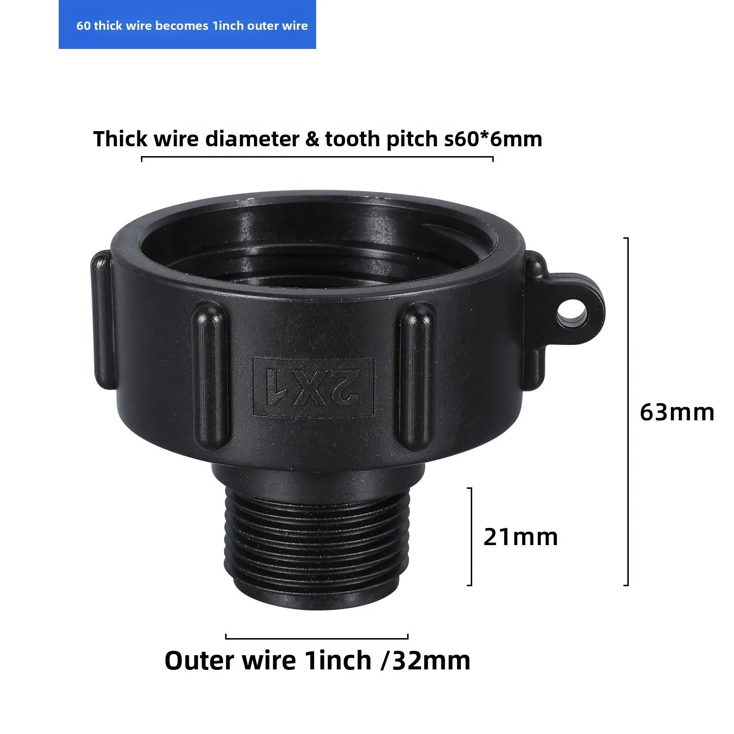 IBC Tank Adapter 60mm to 1/2'' 3/4'' 1'' 2'' Fine Thread Water Pipe Connector High Quality BSP Male Reducing Fittings 1Pcs Oasis Select black 32mm