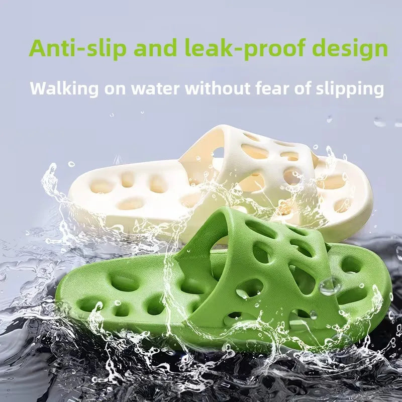 Summer Shower Slippers for Men Women Non Slip Indoor Soft Cushion Hollow Breathable Quick Dry Quiet Home Bathroom Sandals Oasis Select