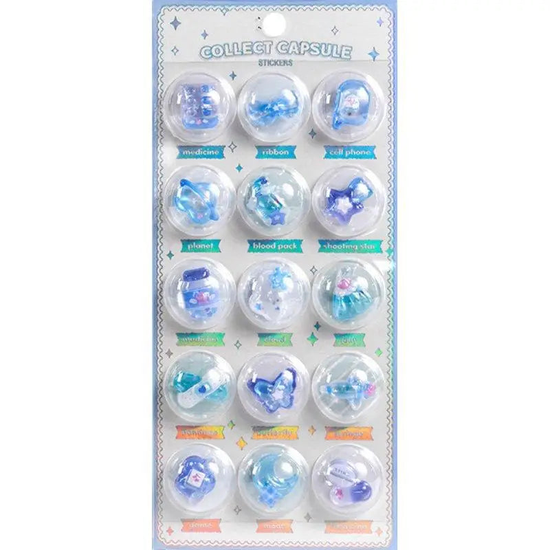 Creative 3D Capsule Embossed Crystal Sticker Kawaii 3D Relief Stickers Scrapbooking DIY Journal Cute Stationery School Sticker Oasis Select 01