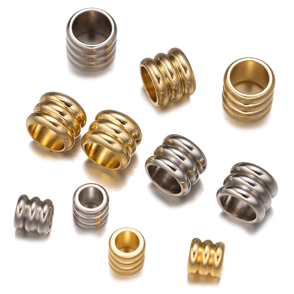 20pcs Stainless Steel Beads Grooved Column Beads Tube Spacer Beads Metal Loose Large Hole for DIY Cord Bracelet Necklace Jewelry Oasis Select