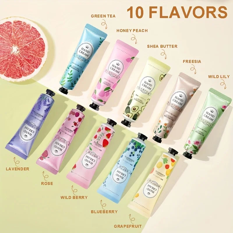 10PCS fruit floral hand cream, 10 different flavor options, moisturizing anti-crack hand cream, deeply moisturize hands Oasis Select