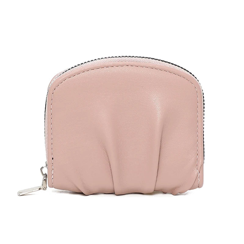 Mini Ruched Coin Purse – Compact PU Zipper Wallet