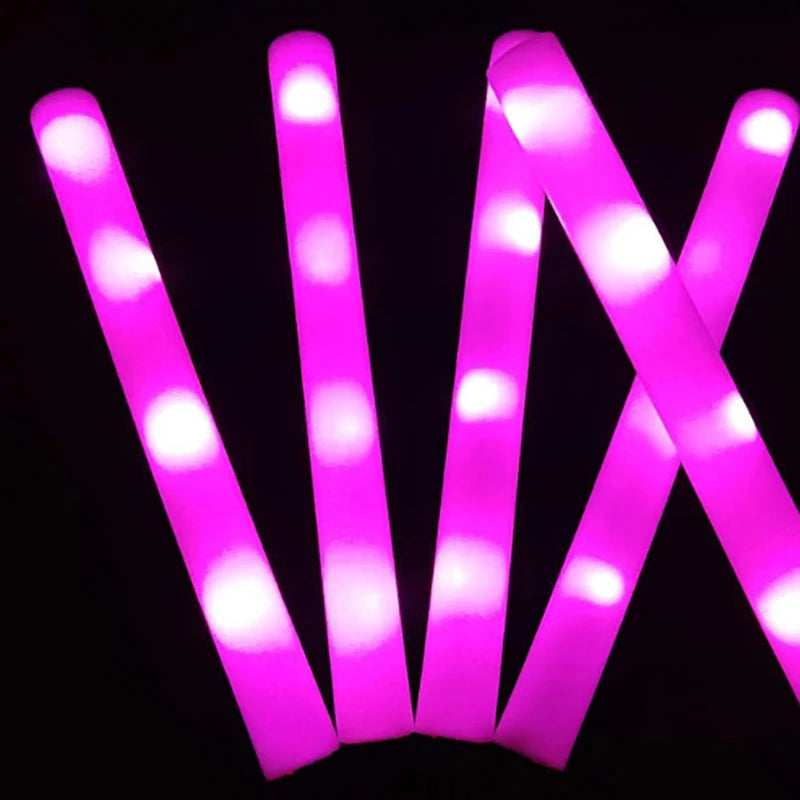 6Pcs Colorful LED Glow Sticks RGB LED Glow Foam Stick Cheer Tube Dark Light Birthday Wedding Party Supplies Oasis Select Pink