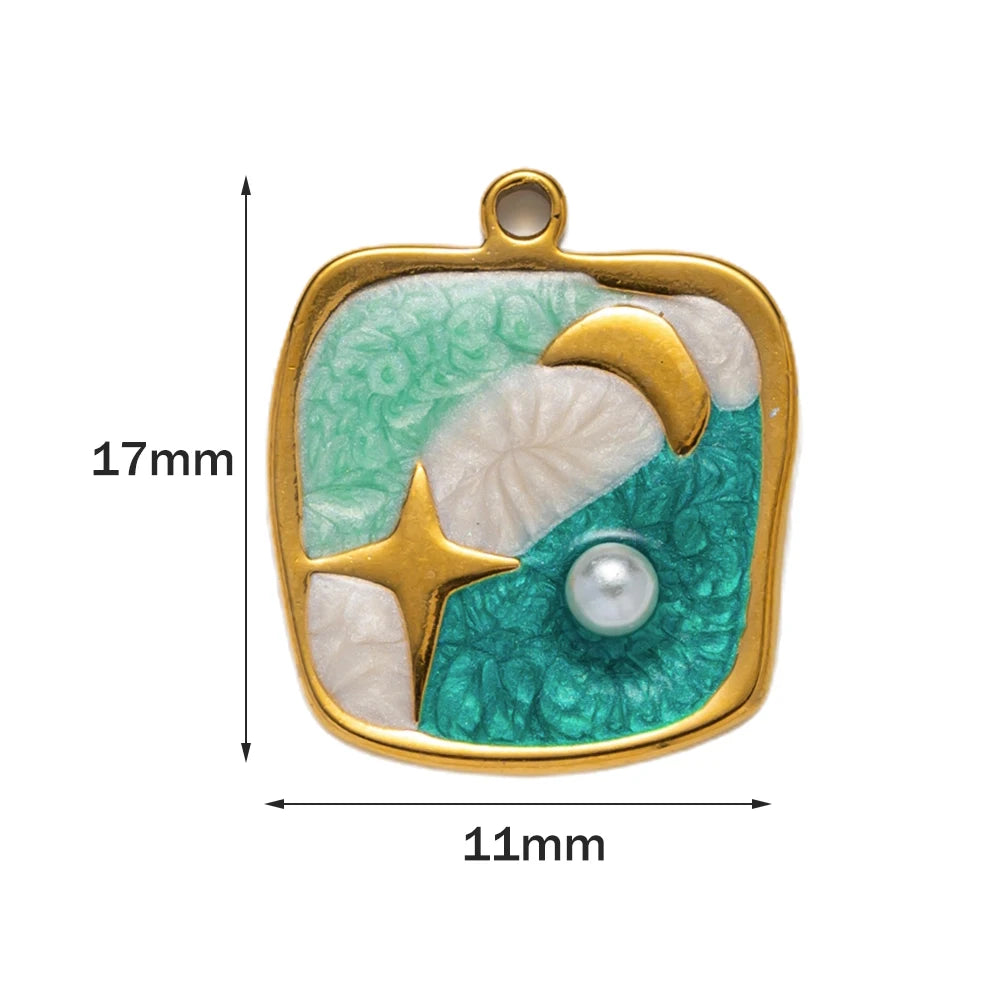 5pcs Stainless Steel Enamel Flower Pearl Bead Charms Earring Pendant for DIY Necklace Bracelet Jewelry Making and Crafting Oasis Select C Green white green