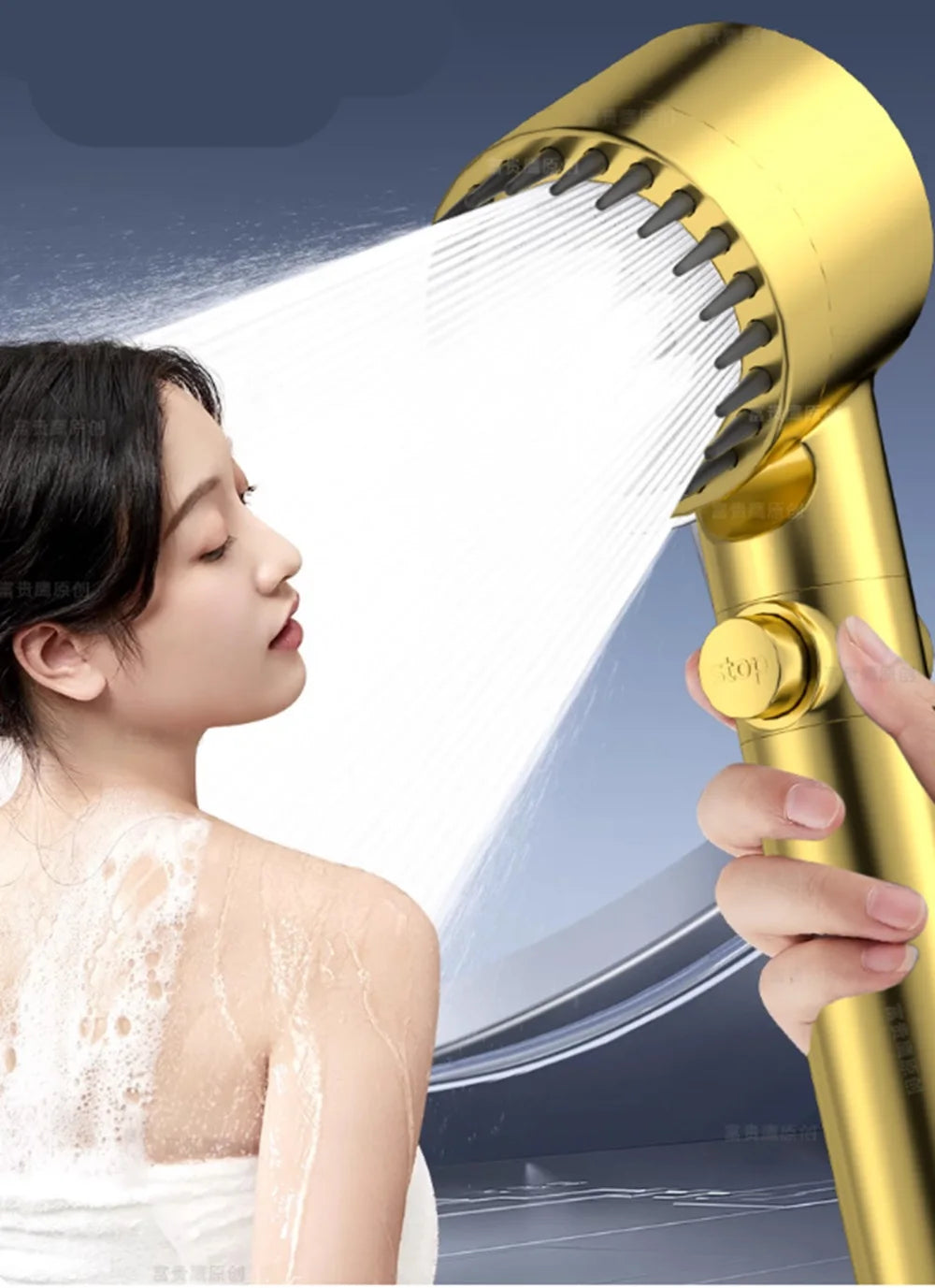 High Pressurized Filter Gold Shower Head 3 Modes Adjustable Spray With Massage Brush Rain Faucet Shower Set Bathroom Accessory Oasis Select