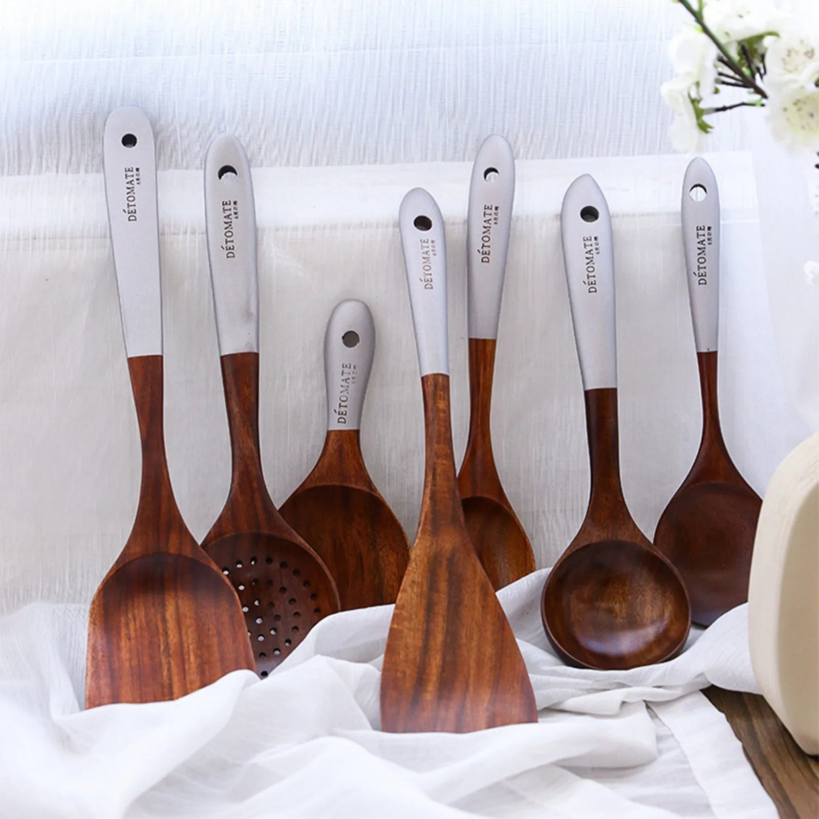 Teak Wood Kitchen Utensil Set – Spoon, Ladle & Skimmer Wooden Cooking Utensils Oasis Select