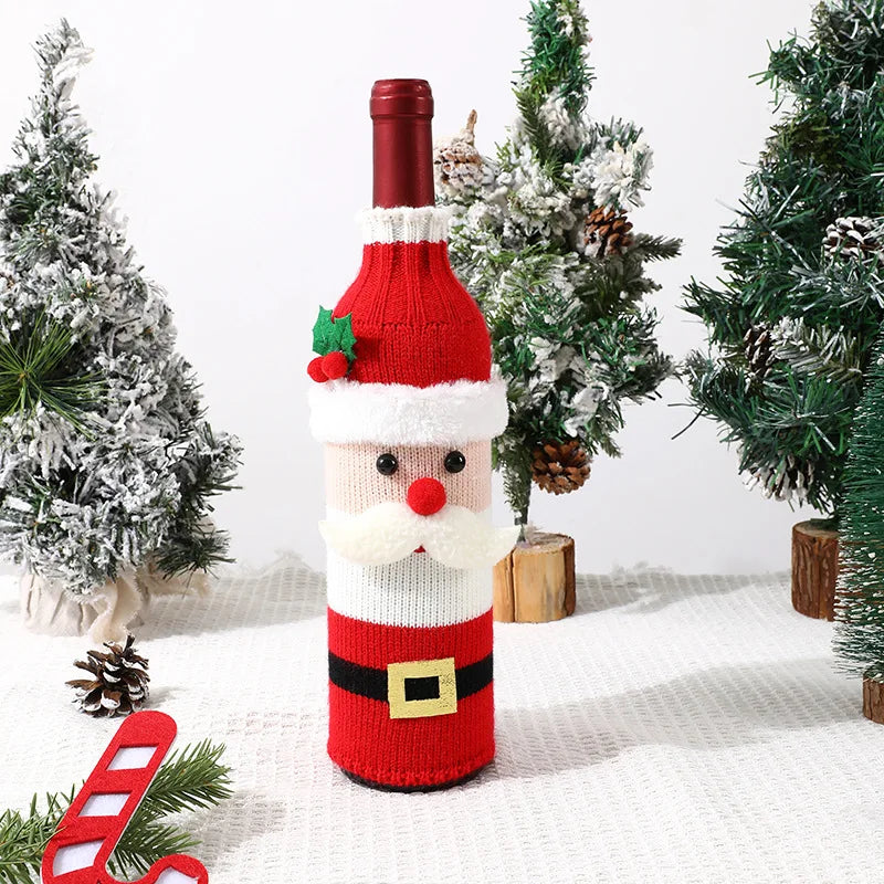 Knitted Christmas Wine Bottle Covers Santa Snowman Design Acrylic Champagne Holder for Holiday Party Table Decorations Gift Oasis Select B