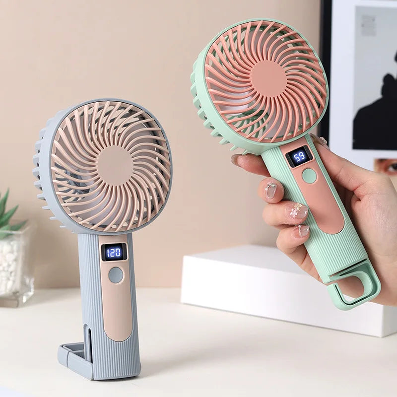 Digital Display Handheld Fan Mini Portable USB Rechargeable 2 in 1 Desktop Standing Cooling Fan for Office Travel Outdoor Oasis Select