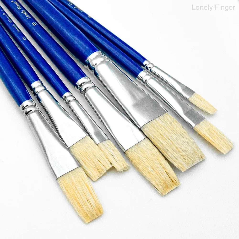 Professional Hog Bristle Flat Oil Paint Brushes Set, 7pcs Wooden Handle Hog Bristle Acrylic Paint Brush, Great for Oil and Acryl Oasis Select