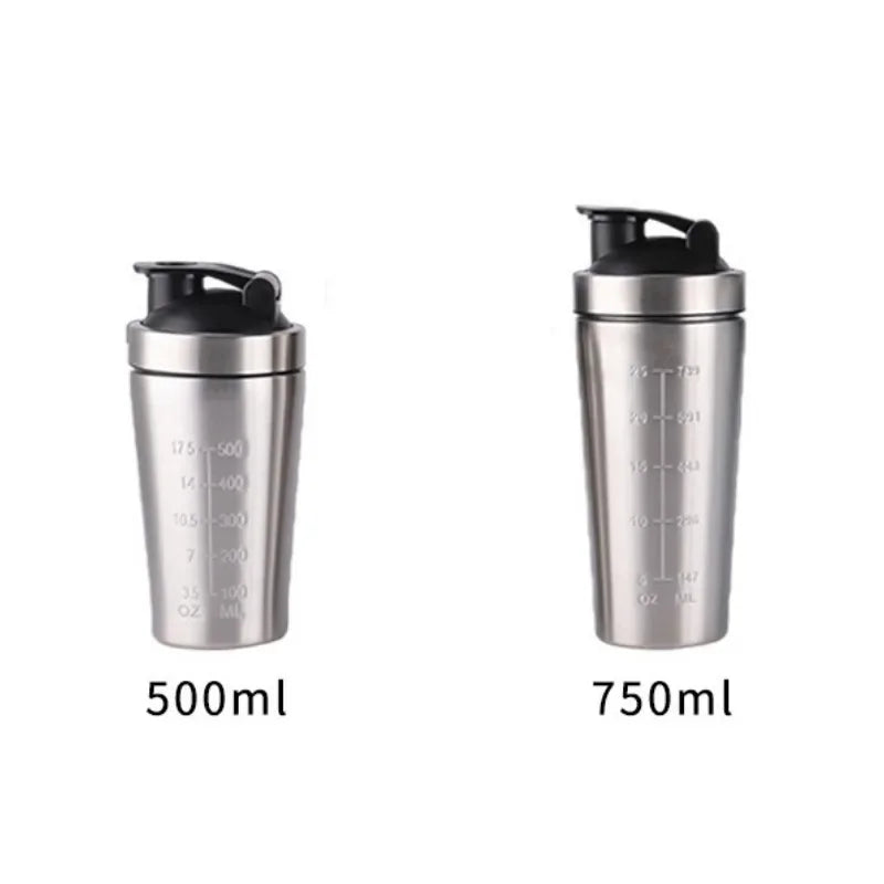 500/750ml Stainless Steel Protein Powder Shaker Bottle with Steel Ball and Scale Leak Proof Gym Fitness Sport Whey Shakes Cup Oasis Select