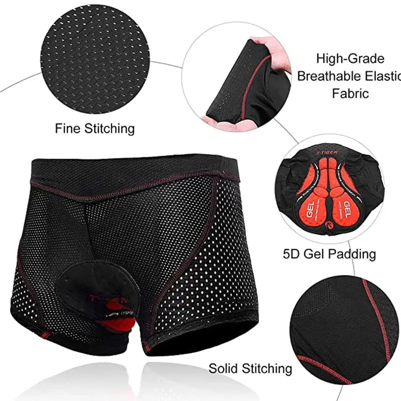 X-TIGER Men's Cycling Underwear with 5D Gel Cushioned MTB Boxer Cycling Shorts Road Cycling Underwear Cycling Equipment Oasis Select