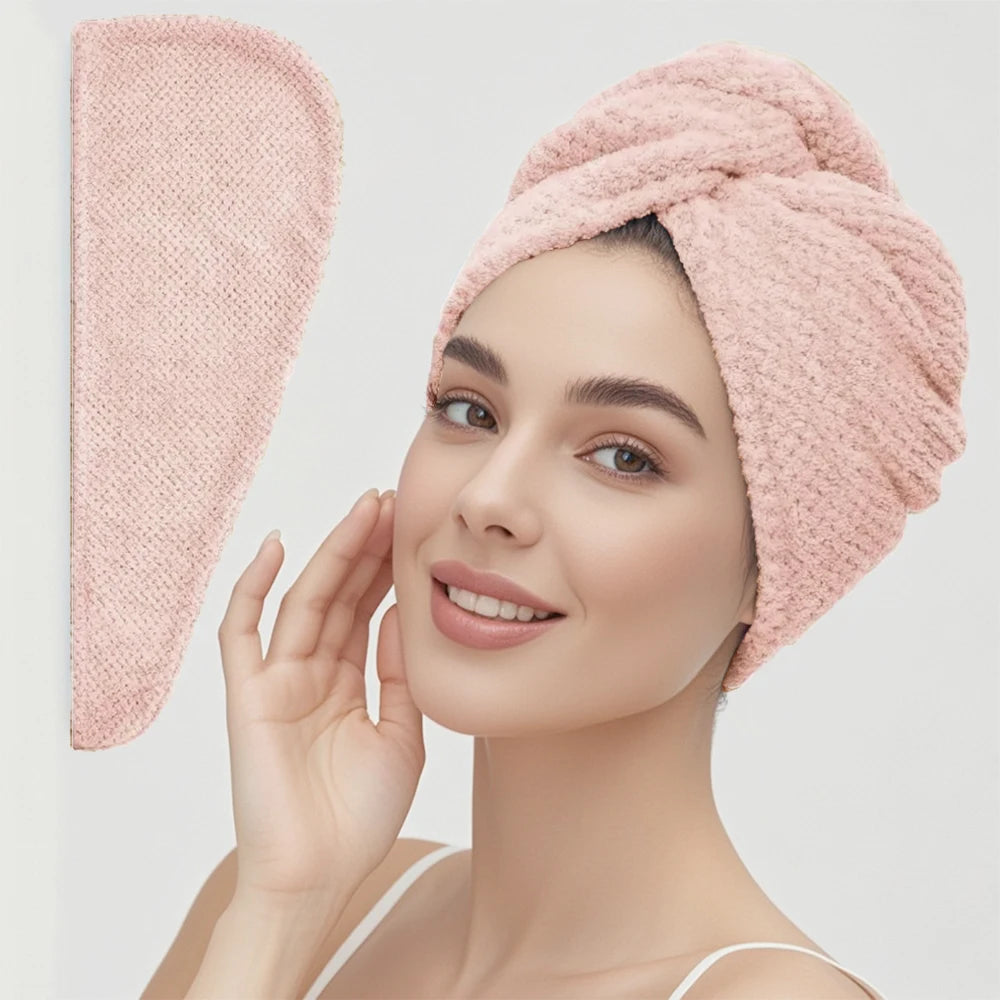 Absorbent Hair Towel Wrap with Button Closure – 9.8"×25.5"
