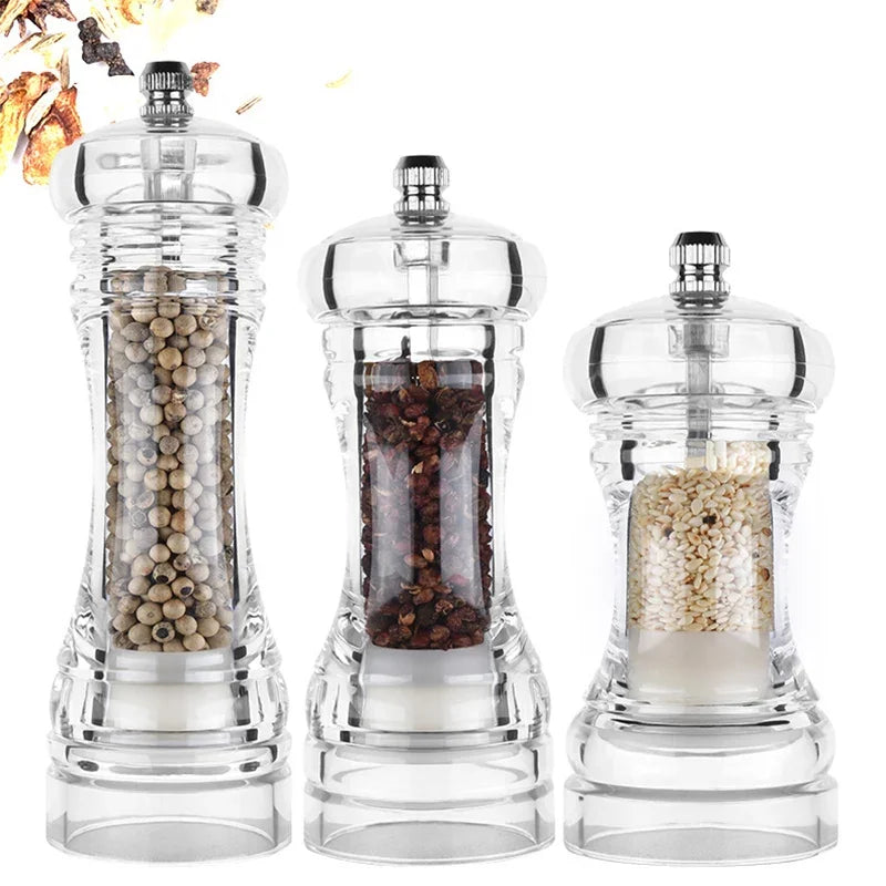 Acrylic Combo Pepper Mill and Salt Shaker with Adjustable Coarseness Ceramic Mechanism, Easy To Use Transparent Grinding Tools Oasis Select