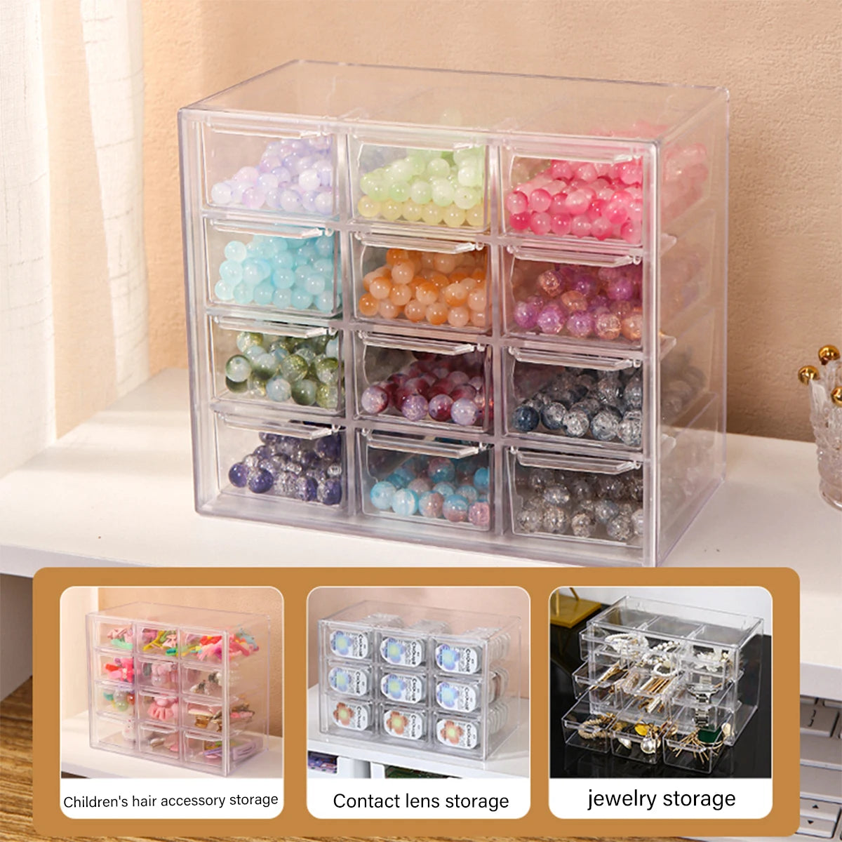 1pc Drawer Style Multifunctional 6/9/12 Grid Stackable Bead Storage Box Transparent Acrylic Desktop Jewelry Display Box Oasis Select