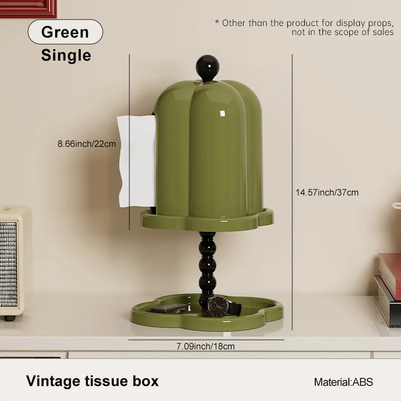 Tissue Holder Vintage Tissue Paper Box Holder, Household Tissue Cover Box with Underside Trinket Tray Coffee Table Roll Paper Oasis Select green