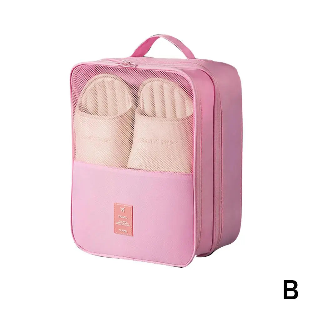 Oxford Cloth Travel Shoe Bag Multi-functional 3-Layer Storage Organizer Portable Waterproof Shoe Pouch for Travel Trip Oasis Select pink