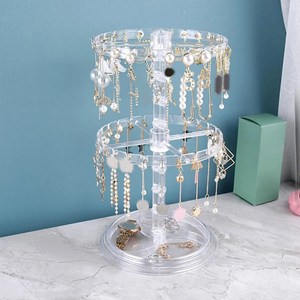 1pc Double layered rotating jewelry rack, transparent tree shaped jewelry display rack, earring and necklace storage rack Oasis Select