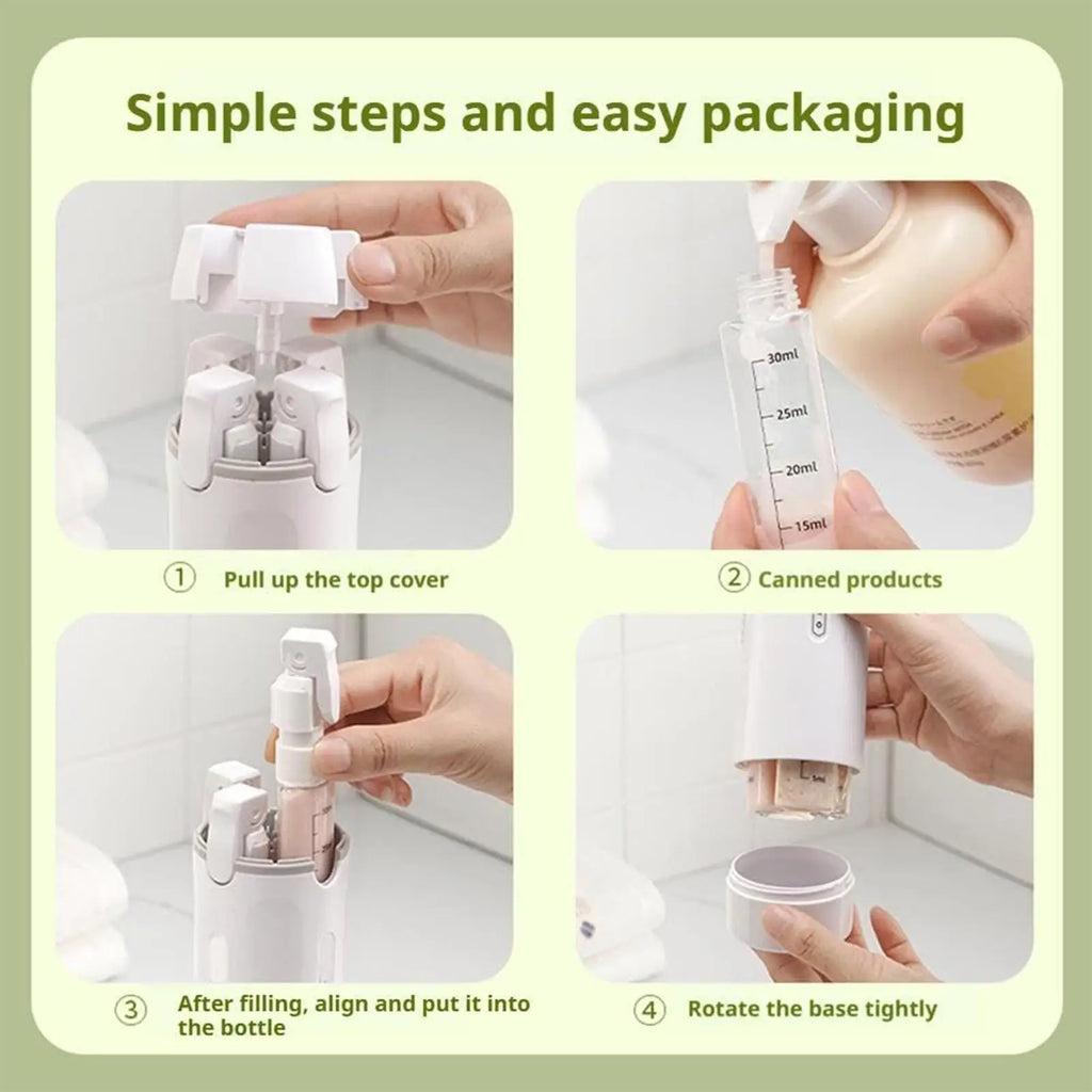 4 In 1 Dispenser Portable Travel Bottles With Labels Leakproof Toiletry Container For Perfume Shampoo Conditioner Lotion Oasis Select