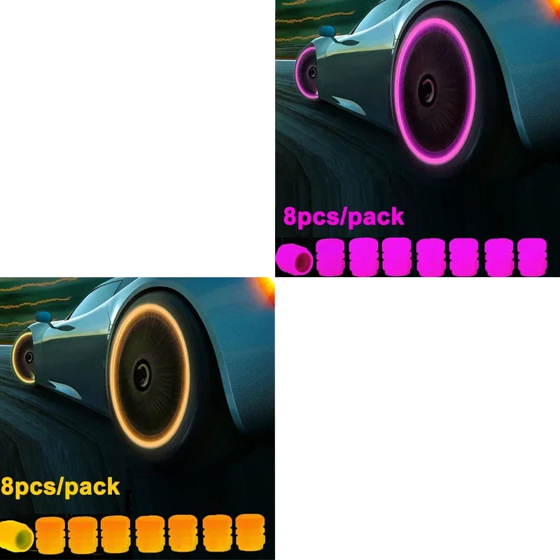 4/8/16/24pcs Tire Valve Caps Motorcycle Bike Wheel Nozzle Dustproof Tyre Valve Stem Fluorescent Night Glowing Car Accessories Oasis Select 16pcs (mixed)