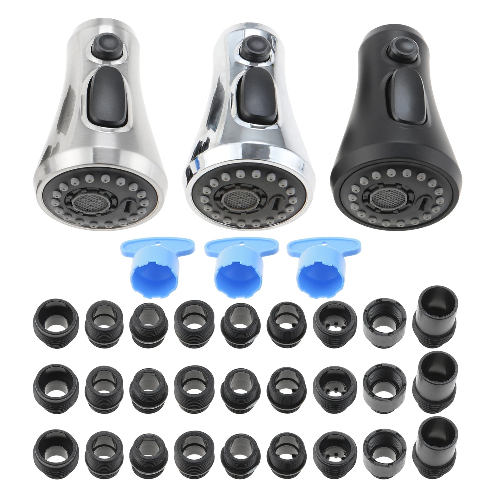 1Set 3-Function Kitchen Faucet Sprayer Nozzle ABS Brushed Nickel Multi Mode Aerator Replacement for Sink Basin Faucet Oasis Select