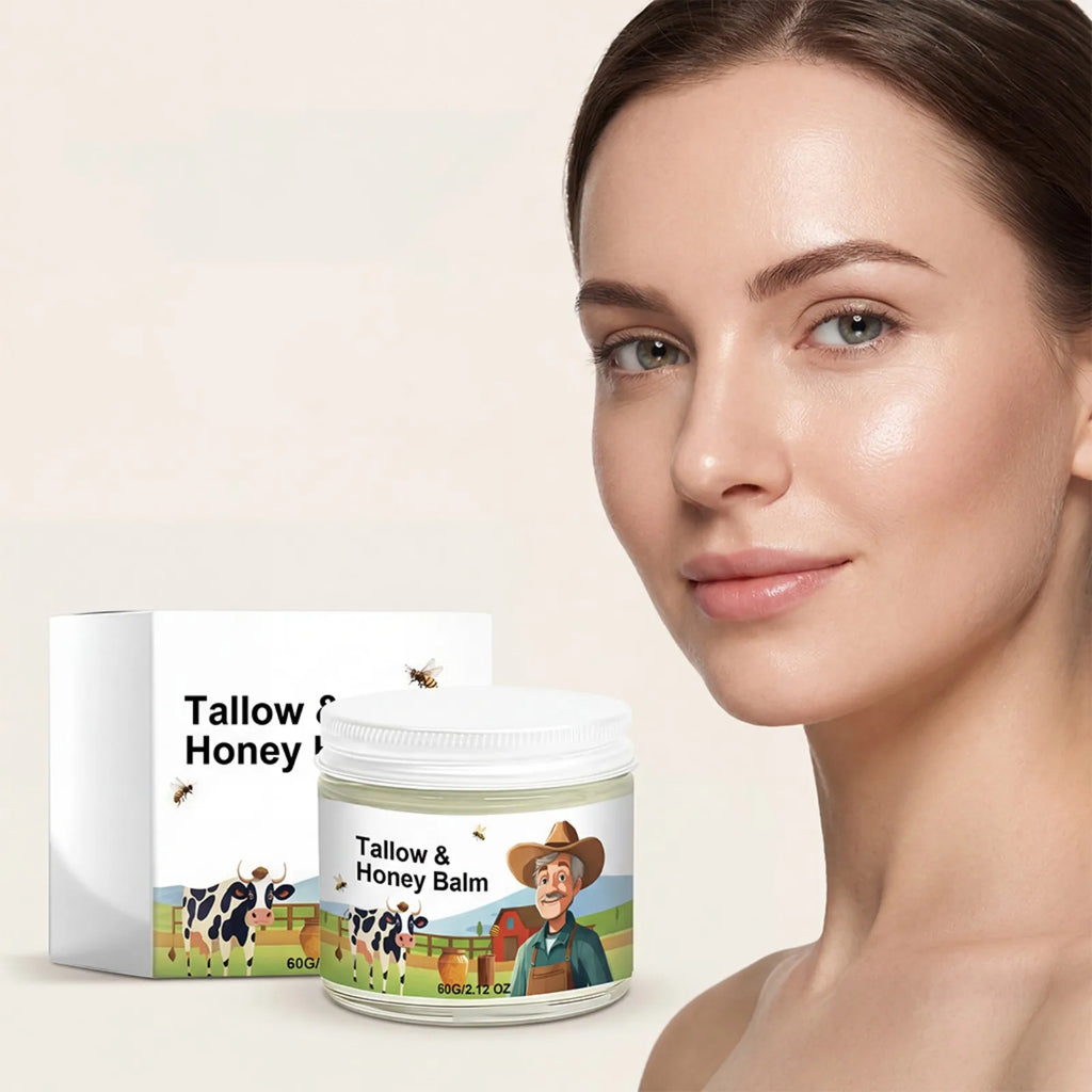 Beef Tallow Balm Grass Fed Raw Honey Moisturizing Cream Soft Smooth Skin Handmade Face & Body Moisturizer Dry Skin Nourishing Oasis Select