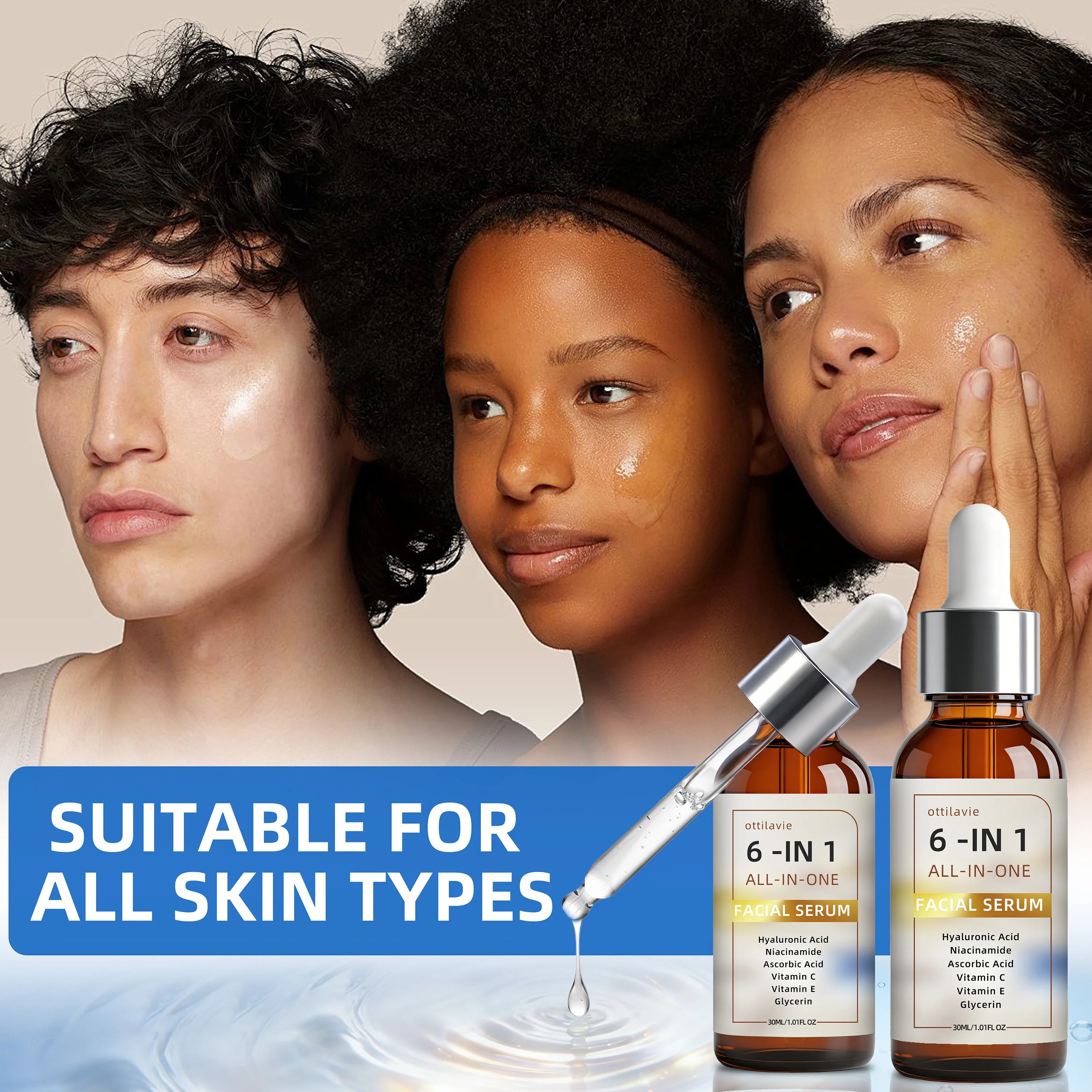 Ottilavie 6-in-1 Facial Serum 2pc – Hydrate, Firm & Even Tone Facial Serum Set Oasis Select