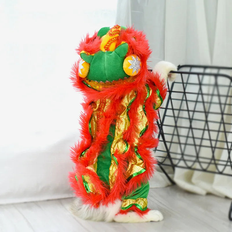 Funny and Mischievous Cat Costumes for Lion Dance Red Festive New Year Pet Clothing pet accessories Oasis Select
