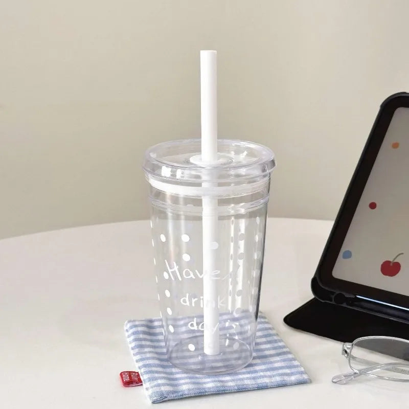 450ml Clear Plastic Reusable Straw Cup with Lid, for Tea Coffee Iced Drinks, Daily Use Portable Travel Water Mug Drinkware Oasis Select