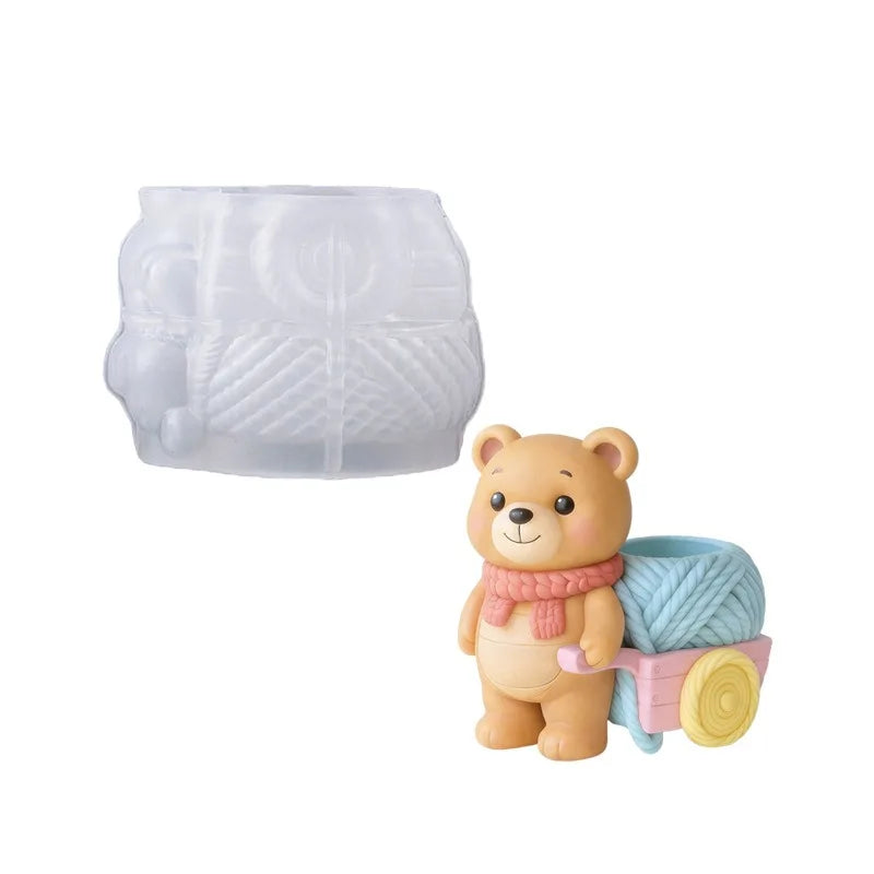 Floral Cart Bear Silicone Mold For DIY Cement Plaster Gypsum Cup - Resin Candle Holder Flower Pot Vase Tray Jewelry Mold Oasis Select