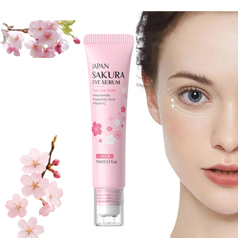 LAIKOU 15ml Sakura Roller Eye Serum Hyaluronic Acid Moisturizing Fade Dark Circles Eye Bags Fine Lines Massage Eye Care Oasis Select Default Title