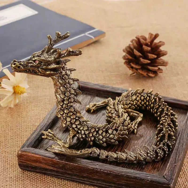1pcs Dragon Statue Ornament Moveable Body Joints Antique Brass Lucky Dragon Desktop Office Ornament Crafts Home Decoration Gifts Oasis Select