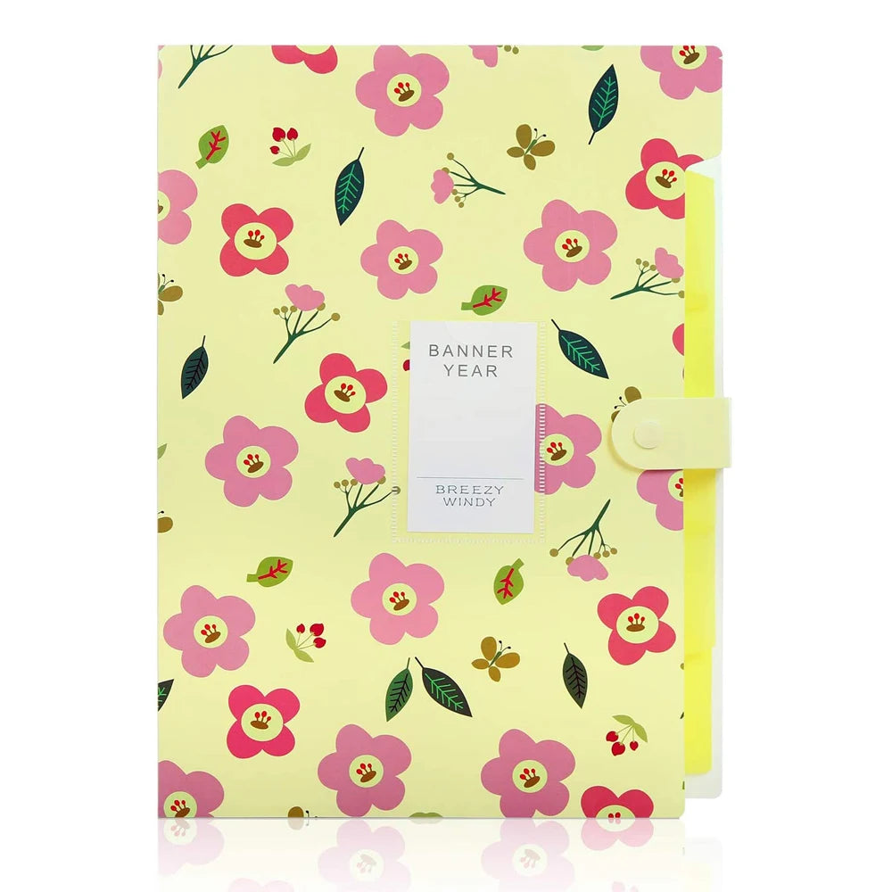 Expandable Desk Organizer A4 Size 5 Pockets File Holder File Folder Document Organizer Floral File Folders Accordion Folder Oasis Select Yellow