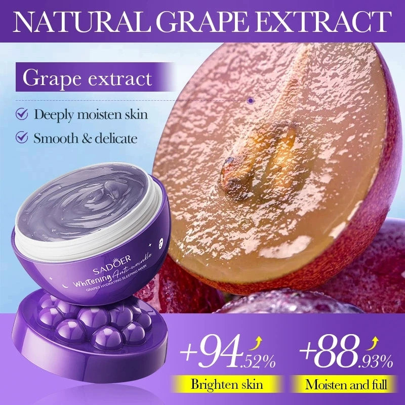 SADOER Fruit Sleeping Face Mask – Moisturizing & Anti-Aging Sleeping Face Mask Oasis Select Grape