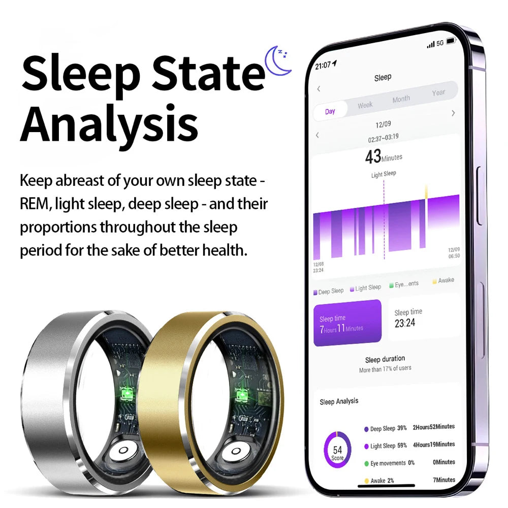 Smart Ring Bracelet Finger Digital Ring Heart Rate Monitoring Waterproof Sleep Remote Control Sports Rings Women Men Oasis Select