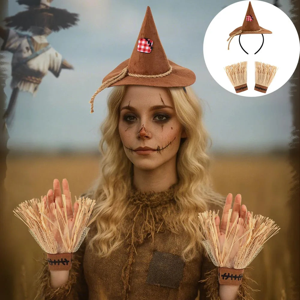 Halloween New Arrival COSPLAY Scarecrow Three-Piece Set Headband Gloves Costume Accessories Character Outfit Oasis Select
