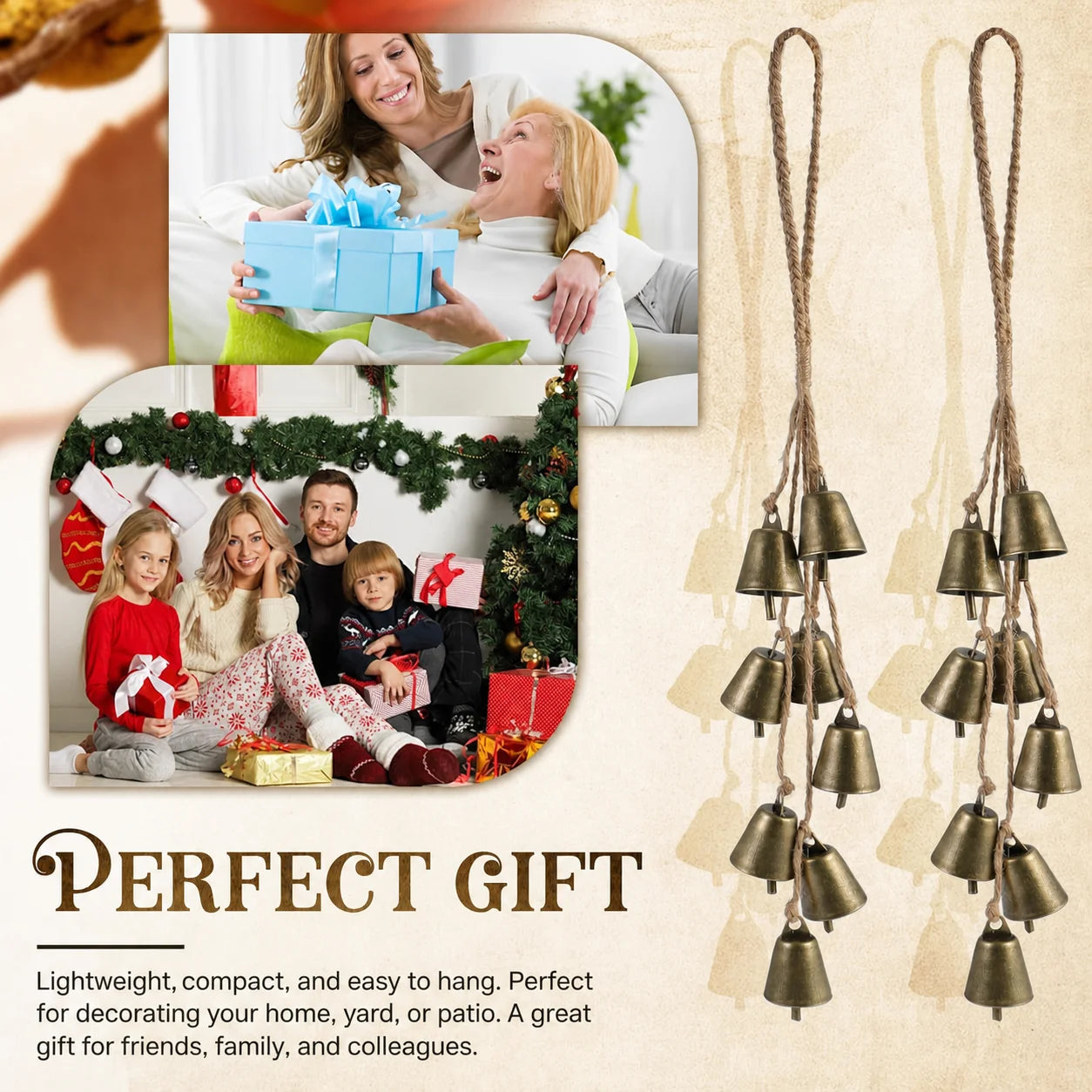 Bronze Door Chime Bohemian Metal Bells Chime Hanging Decoration Lightweight Jute Rope Decor For Indoor Wall Patio Office Space Oasis Select