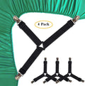 4 PCS Bed Sheet Holder Straps, Elastic Mattress Corner Clips 3 Way Fitted Bed Sheet Fastener Suspenders Grippers sheets bedding Oasis Select 4 black pieces One Size